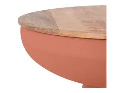 Mesa auxiliar redonda diseño con almacenamiento en metal tierra quemada y madera maciza de mango H52 cm TAM