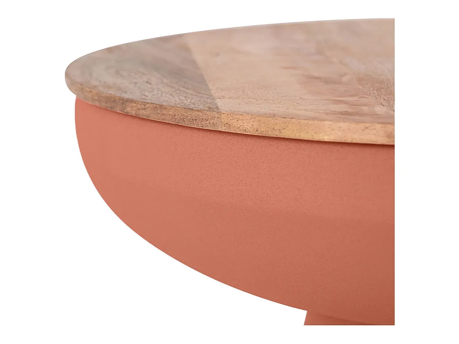Mesa auxiliar redonda diseño con almacenamiento en metal tierra quemada y madera maciza de mango H52 cm TAM