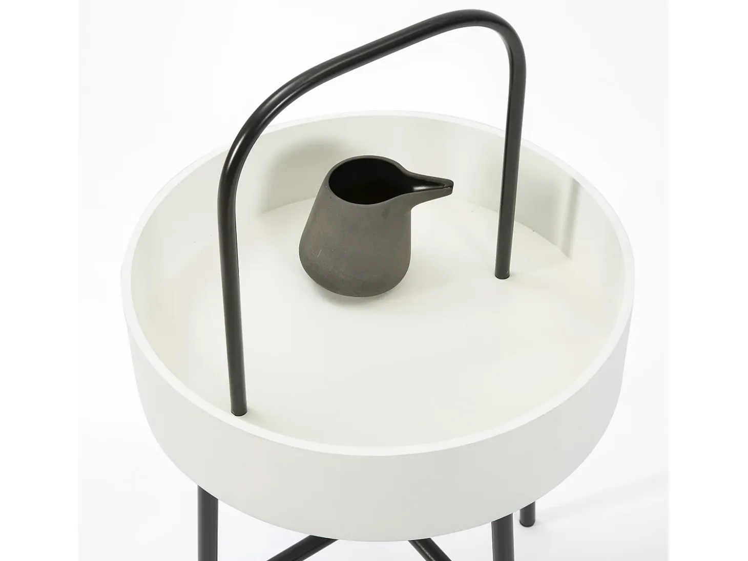 Mesa Auxiliar Redonda Jaipur, Tapa de MDF Blanco, Estructura metálica