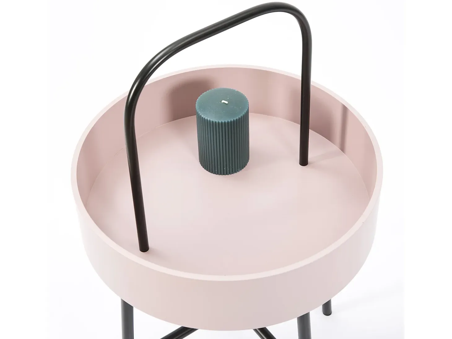 Mesa Auxiliar Redonda Jaipur, Tapa de MDF Rosa, Estructura metálica