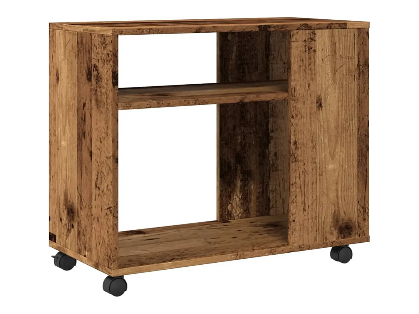 Mesa auxiliar rodante madera ingeniería envejecido 70x35x60 cm
