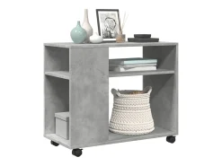 Mesa auxiliar ruedas madera ingeniería gris hormigón 70x35x60cm