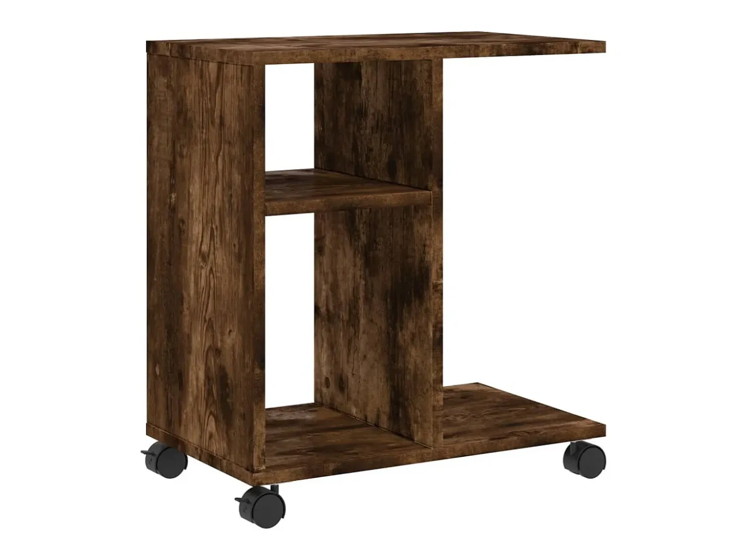 Mesa auxiliar ruedas madera ingeniería roble ahumado 50x30x55cm ES925491