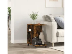 Mesa auxiliar ruedas madera ingeniería roble ahumado 50x30x55cm ES925491