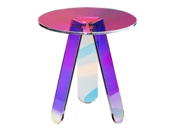 Mesa Auxiliar SucceBuy Redonda Iridescente, Mesa Auxiliar de Acrílico Transparente para Bebidas, Comida, Aperitivos en el Salón, el Dormitorio