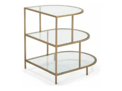 Mesa auxiliar Vera de 3 niveles de cristal transparente y metal dorado
