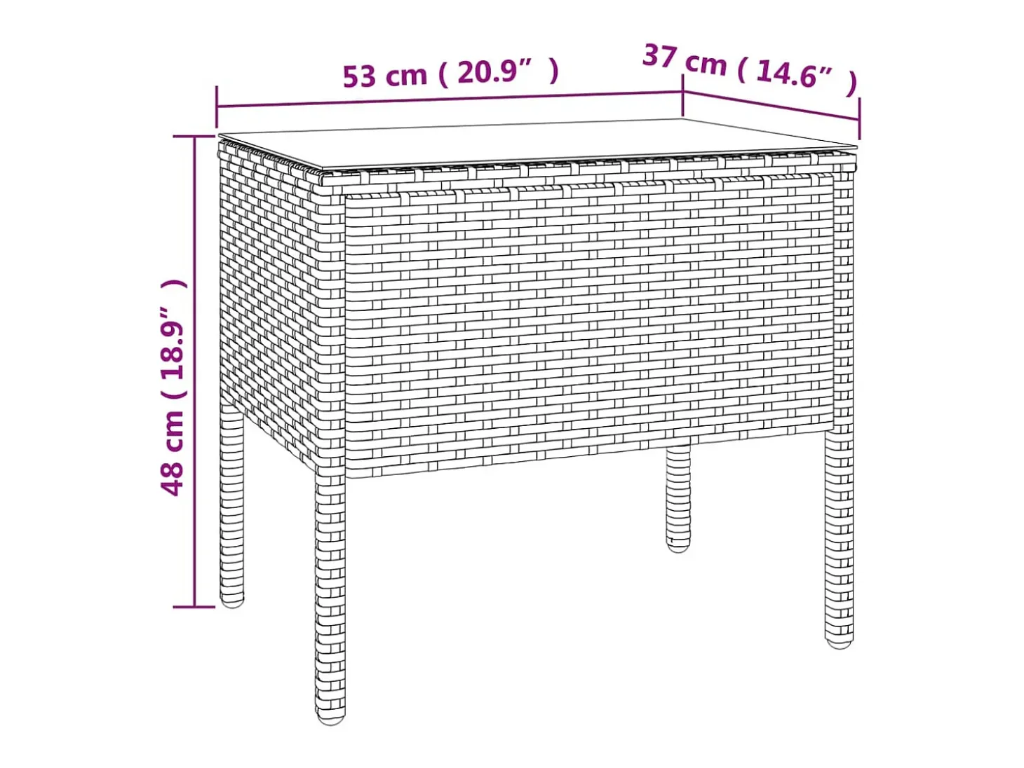 Mesa auxiliar vidrio templado ratán sintético marrón 53x37x48cm