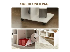 Mesa auxiliar Ziggi Homcom 3 compartimentos con ruedas blanco 69x40x30 cm