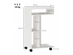 Mesa auxiliar Ziggi Homcom 3 compartimentos con ruedas blanco 69x40x30 cm