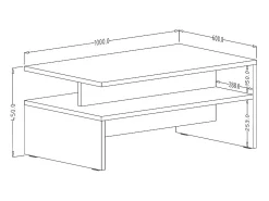 Mesa baja RAMOS – Diseño roble y negro super mate – Tablero con almacenamiento integrado – 100x60 cm