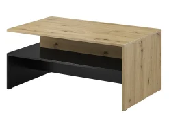 Mesa baja RAMOS – Diseño roble y negro super mate – Tablero con almacenamiento integrado – 100x60 cm