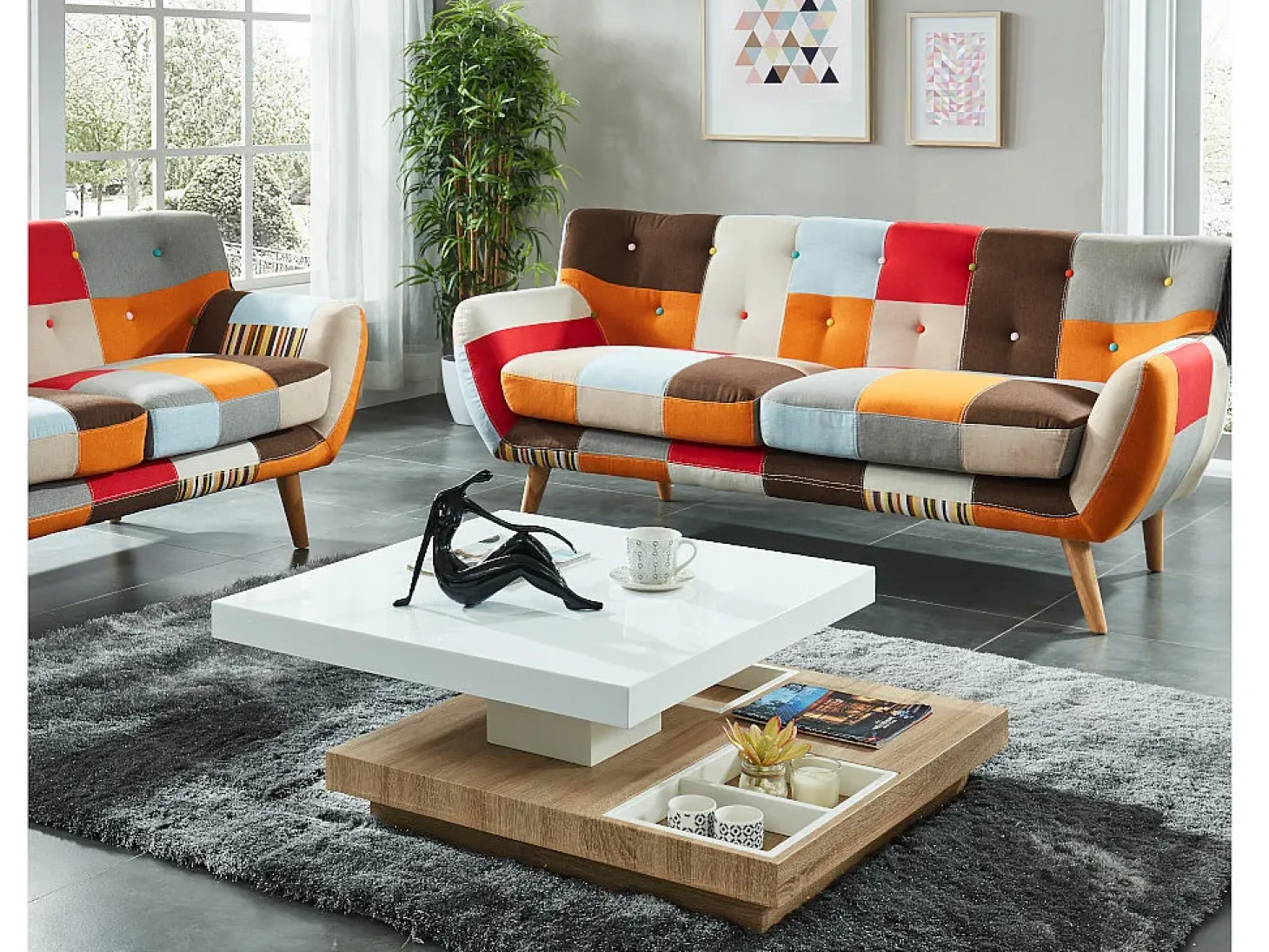 Mesa centro FAUSTO - Tablero pivotante - MDF lacado bicolor