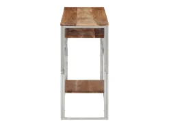 Mesa consola acero inoxidable plateado y madera maciza acacia