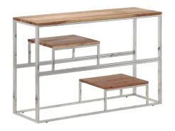 Mesa consola acero inoxidable plateado y madera maciza acacia