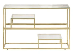 Mesa consola acero inoxidable dorado y vidrio templado