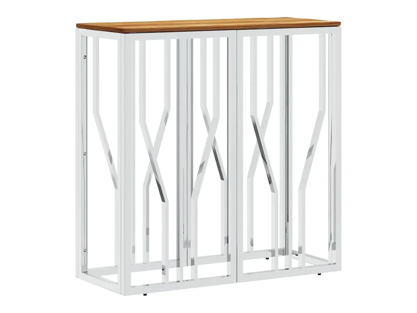 Mesa consola acero inoxidable y madera maciza acacia plateada