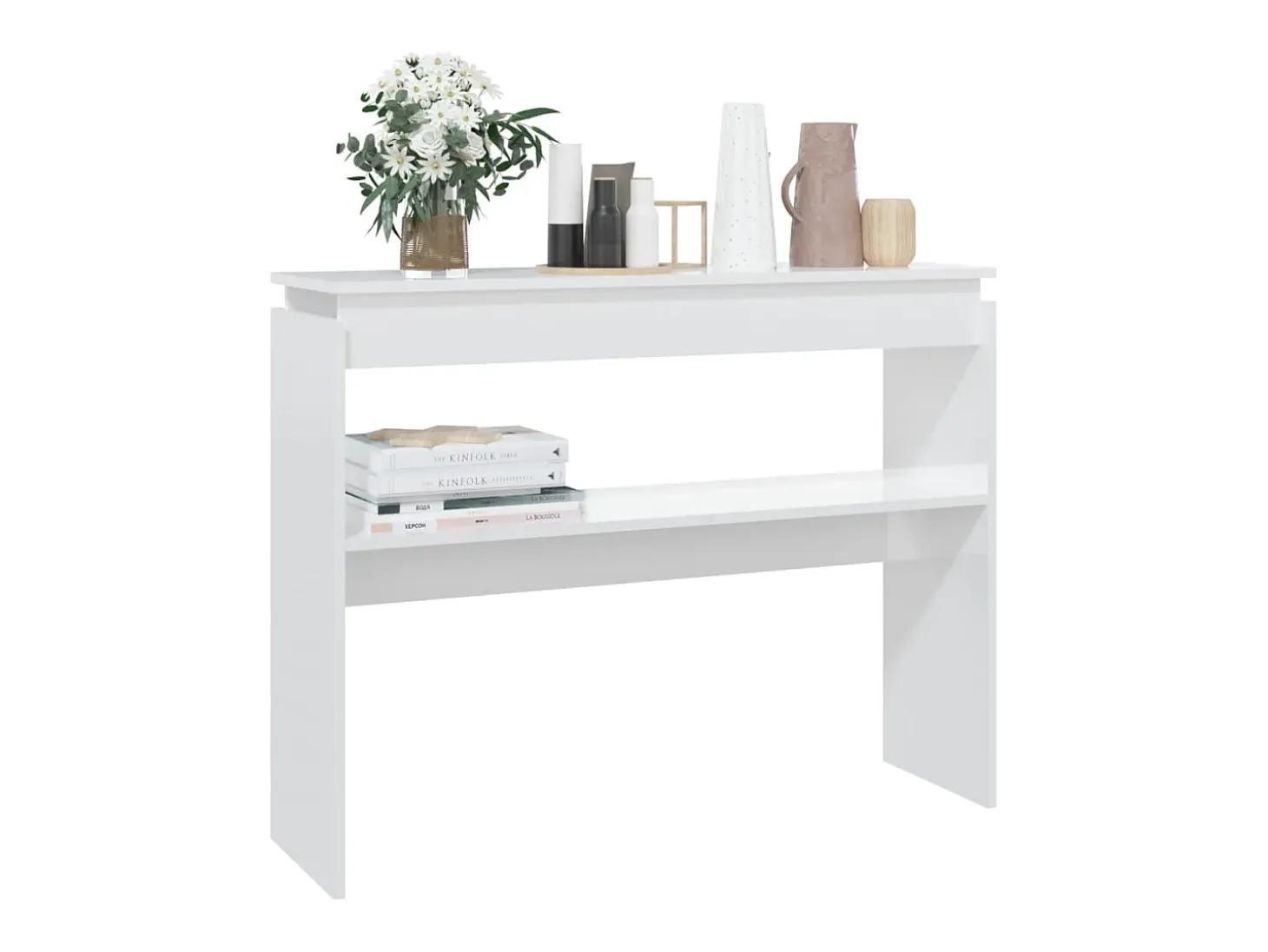 Mesa consola blanca brillante 102x30x80 cm madera de ingeniería