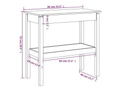 Mesa consola Blanca 80x40x75 cm Madera maciza de pino