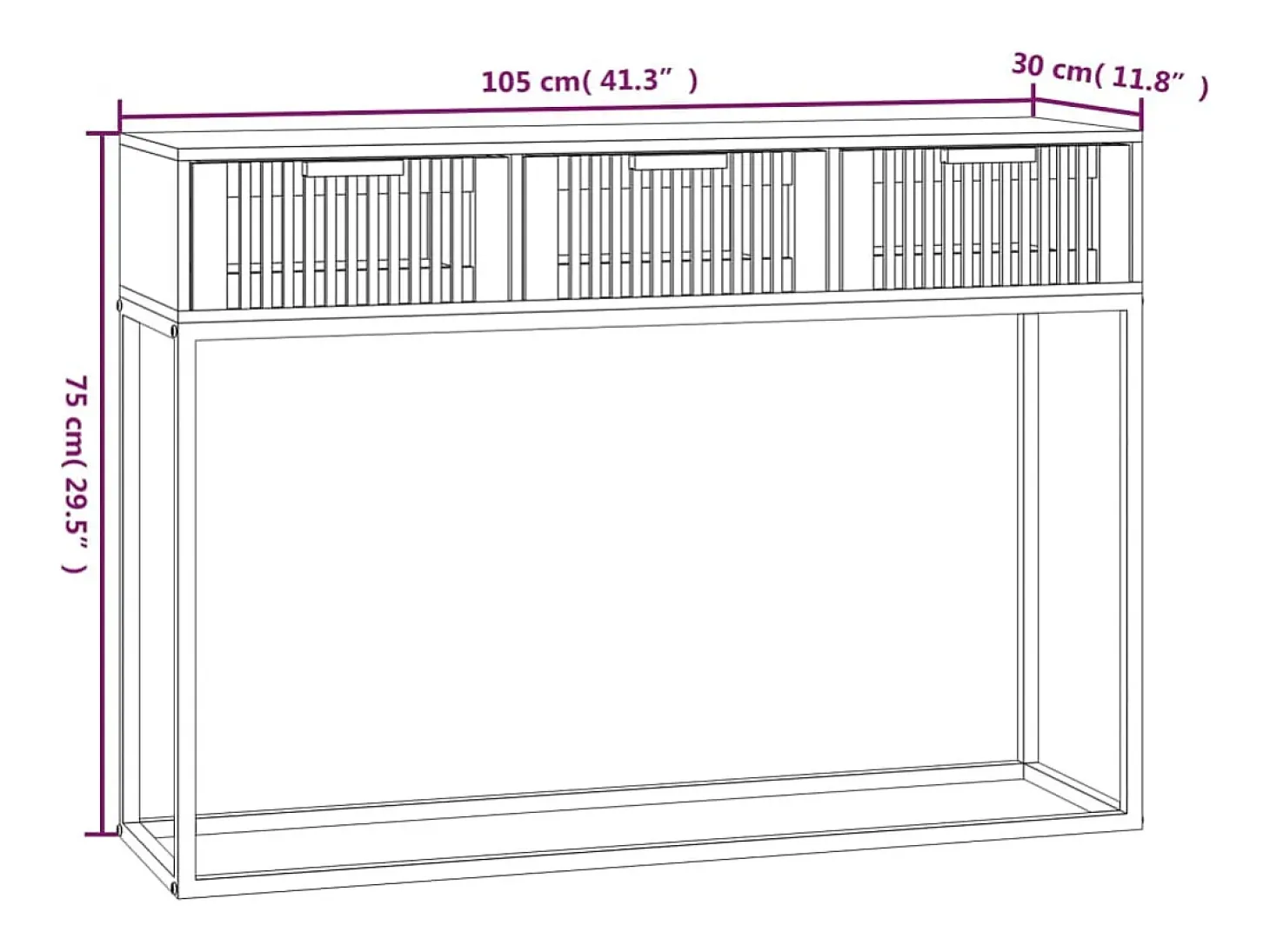 Mesa consola blanca 105x30x75 cm madera contrachapada y hierro