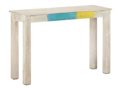 Mesa consola Blanca 115x35x77 cm Madera de mango en bruto