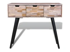 Mesa consola con 3 cajones de madera de teca reciclada ES807113