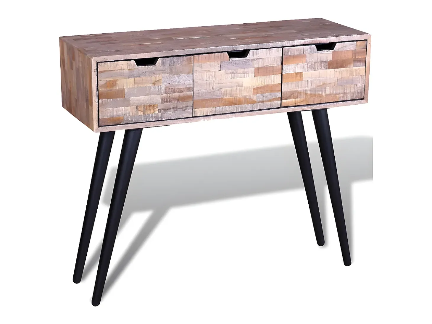 Mesa consola con 3 cajones de madera de teca reciclada ES807113