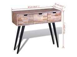 Mesa consola con 3 cajones de madera de teca reciclada