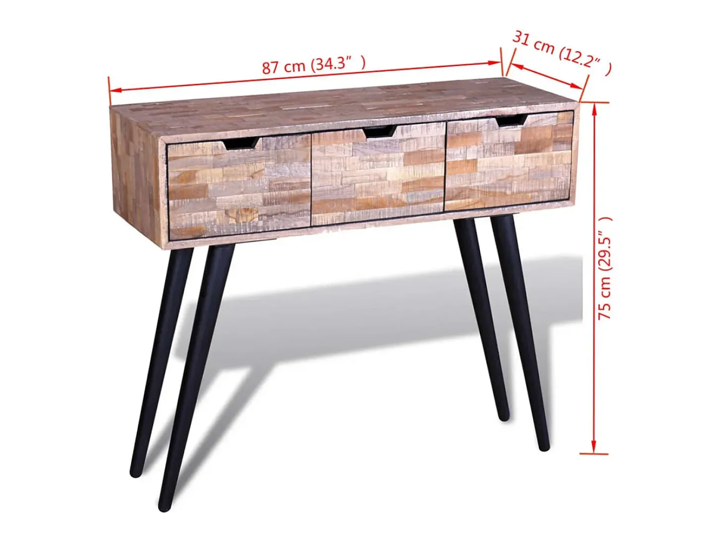 Mesa consola con 3 cajones de madera de teca reciclada