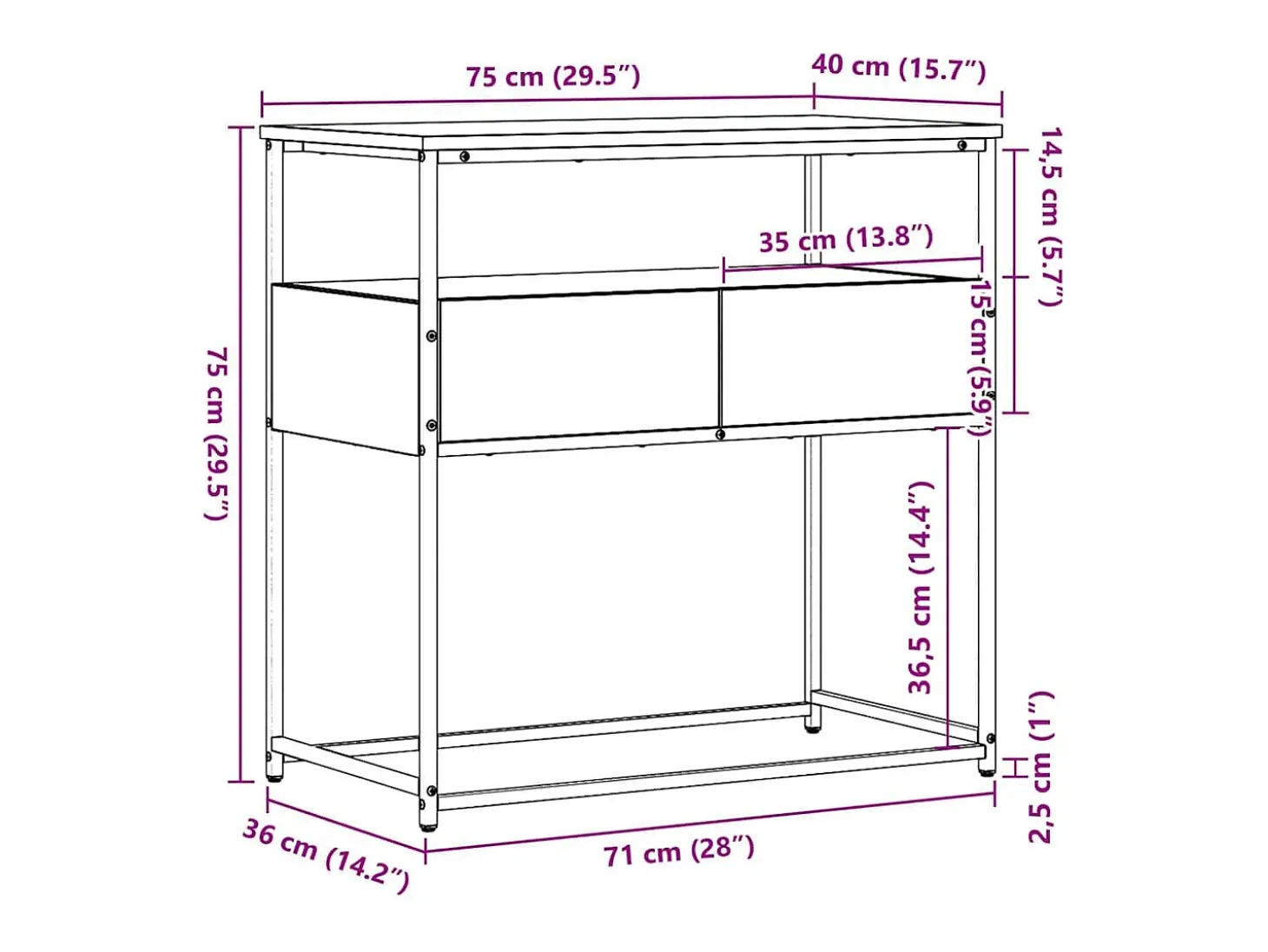 Mesa Consola con cajón Roble artisan 75 x 40 x 75 cm