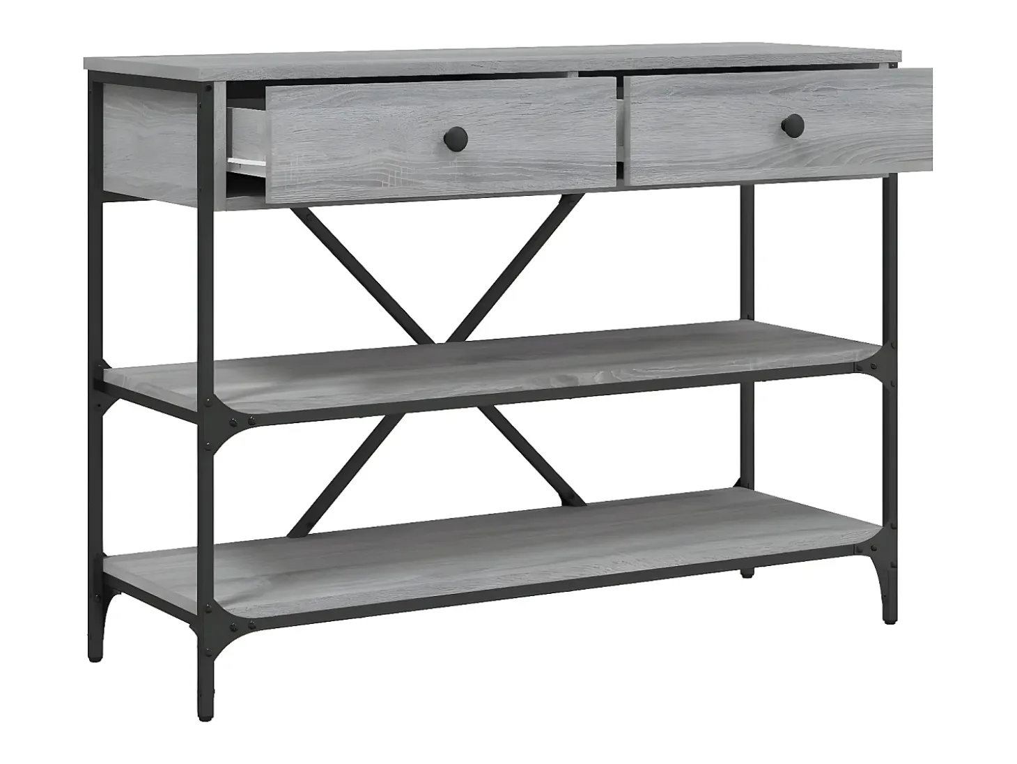 Mesa consola con cajones estantes madera ingeniería Sonoma gris