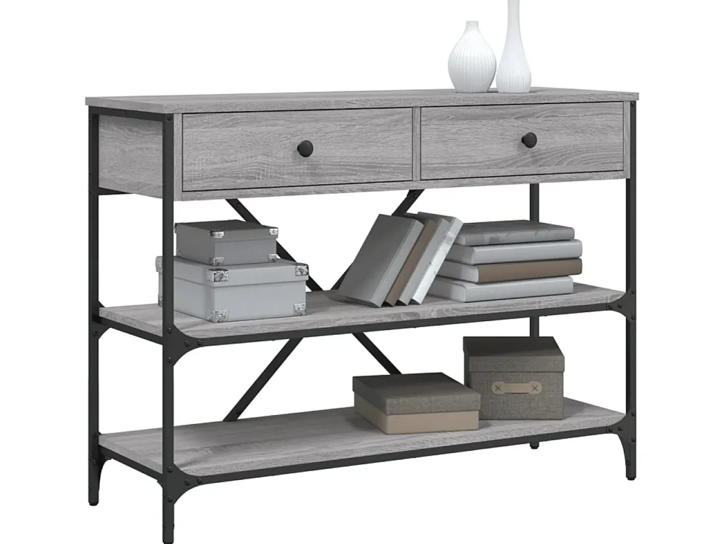 Mesa consola con cajones estantes madera ingeniería Sonoma gris ES359797