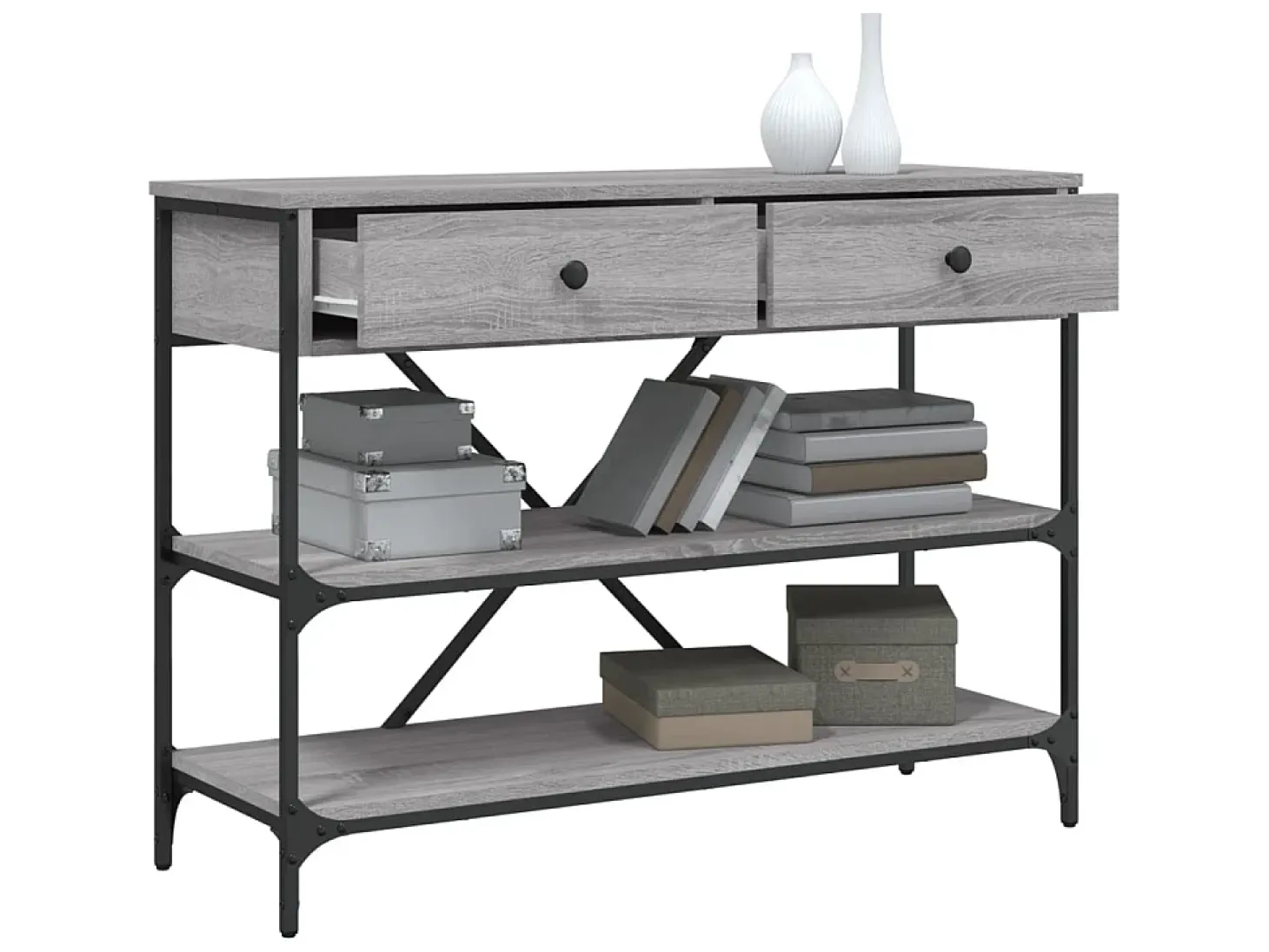 Mesa consola con cajones estantes madera ingeniería Sonoma gris ES359797