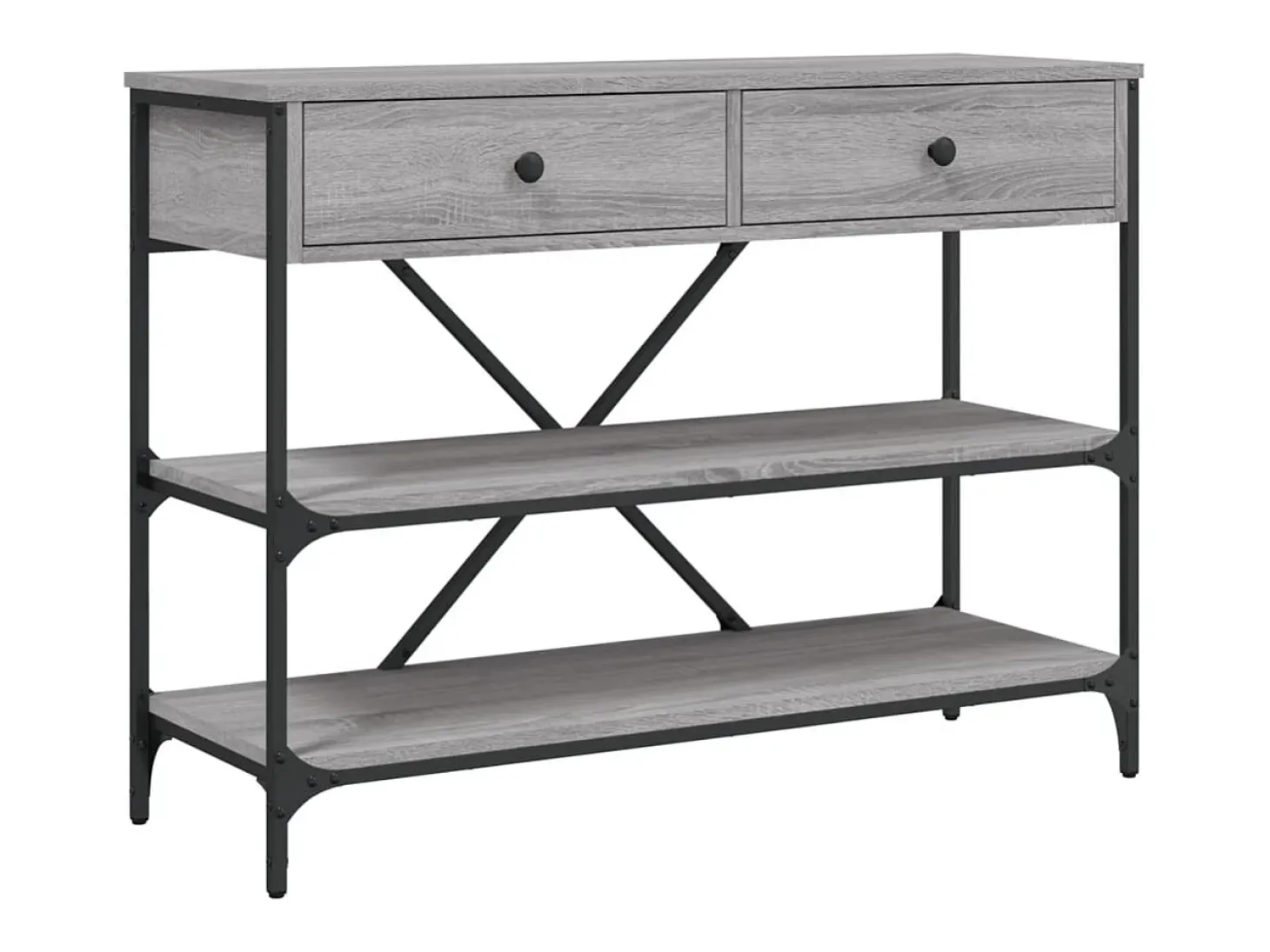 Mesa consola con cajones y estantes en madera de ingeniería gris