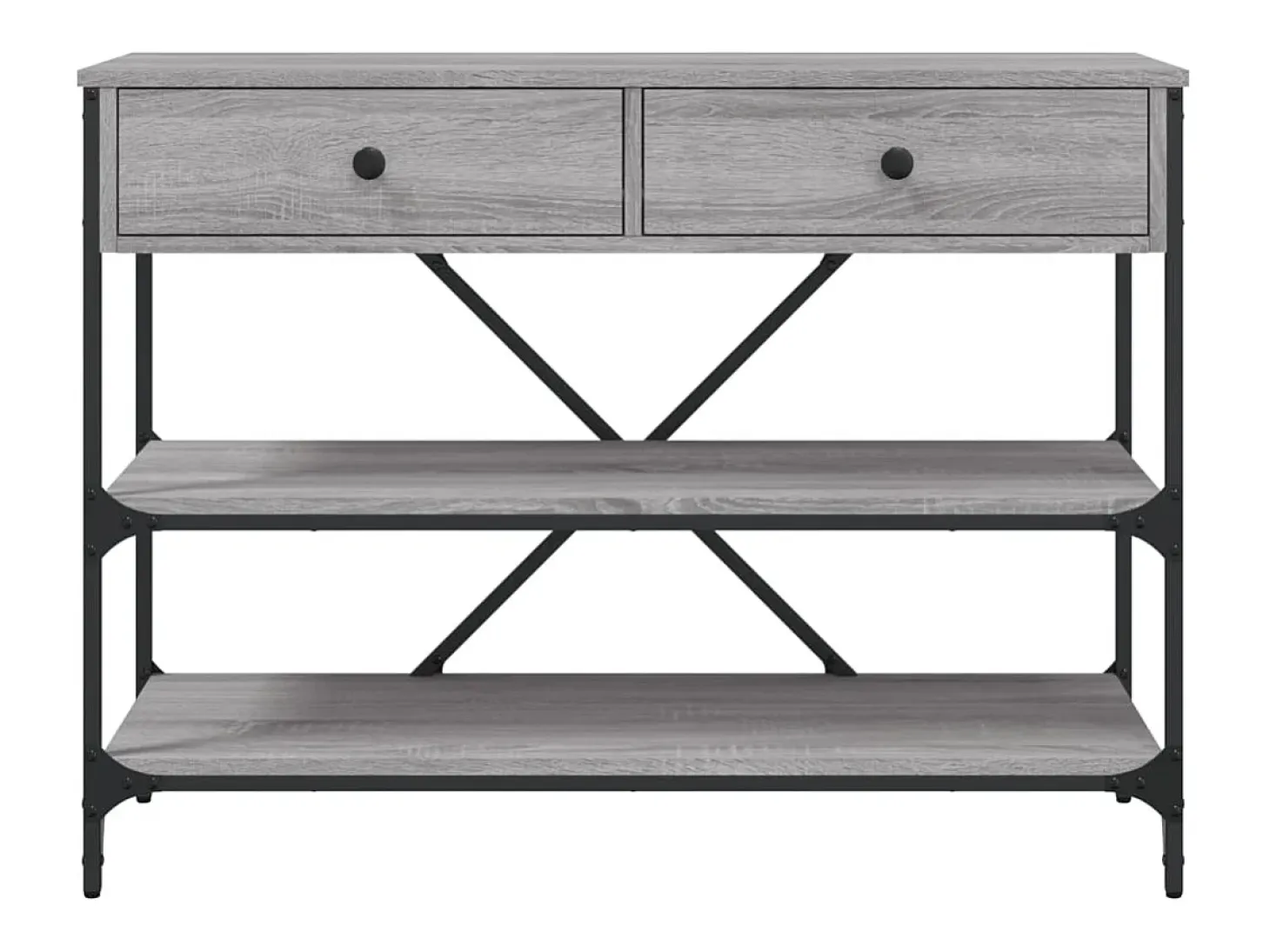 Mesa consola con cajones y estantes en madera de ingeniería gris