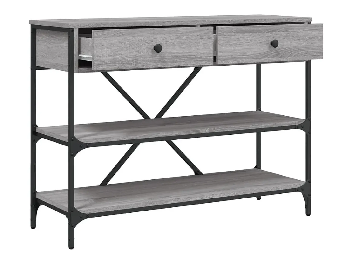 Mesa consola con cajones y estantes en madera de ingeniería gris