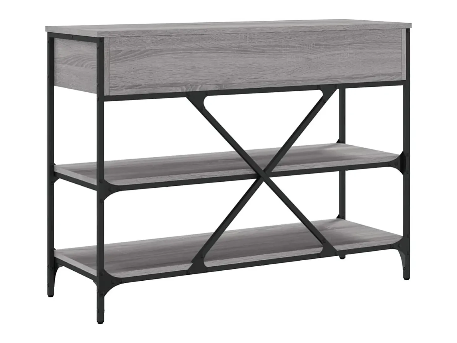 Mesa consola con cajones y estantes en madera de ingeniería gris