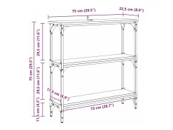 Mesa Consola con estante Roble artisan 75 x 22.5 x 75 cm