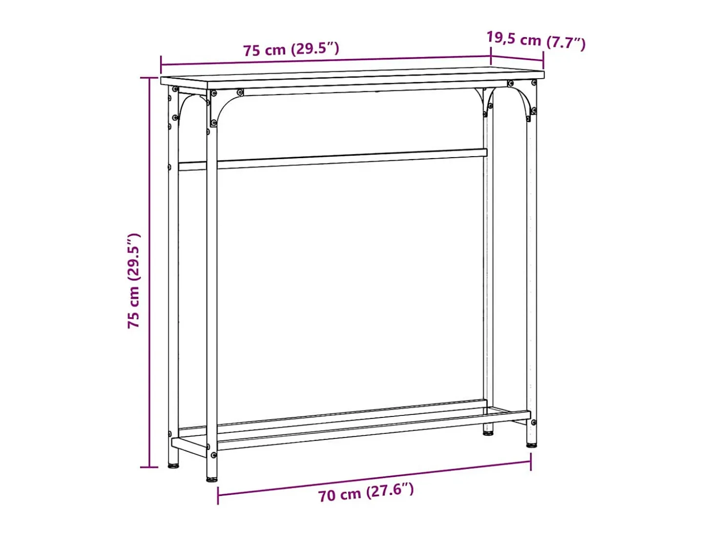 Mesa Consola con estante Madera Vieja 75 x 19.5 x 75 cm