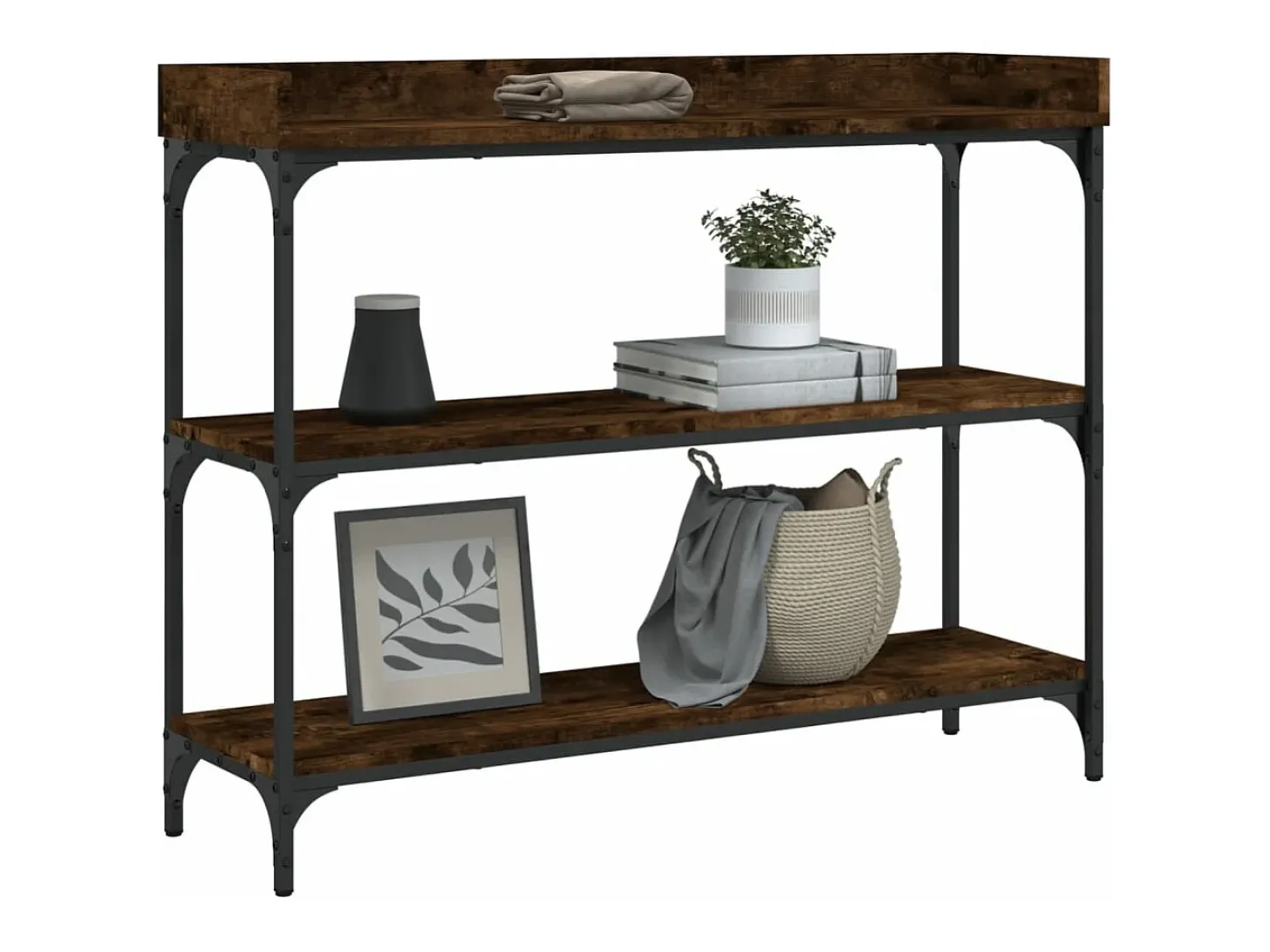 Mesa consola con estantes roble ahumado 100x30x80 cm