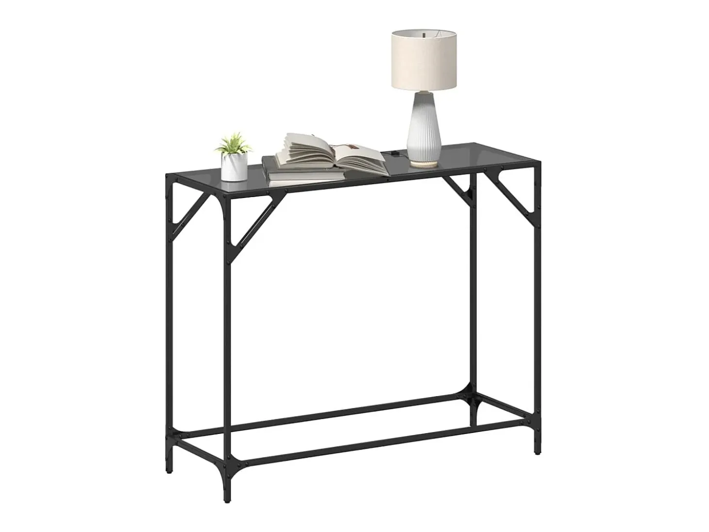 Mesa consola con superficie de vidrio negro acero 98x35x81 cm