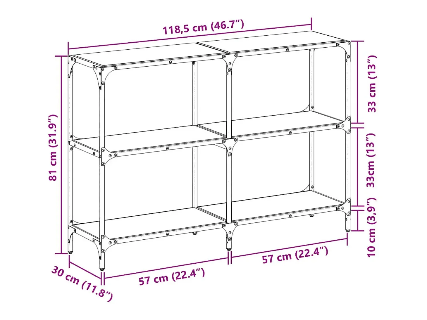 Mesa consola con superficie de vidrio negro acero 118,5x30x81cm