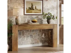Mesa consola de 160 cm de largo, mesa de entrada estilo granja con 2 cajones y patas en forma de X