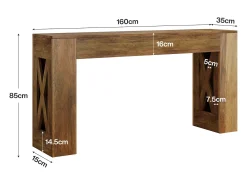 Mesa consola de 160 cm de largo, mesa de entrada estilo granja con 2 cajones y patas en forma de X