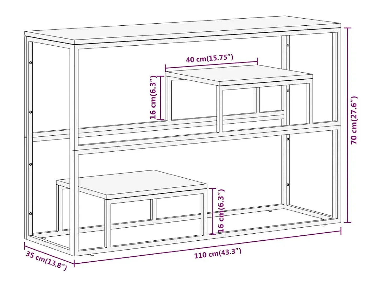Mesa consola de acero inoxidable plateado y madera maciza