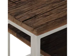 Mesa consola de acero inoxidable plateado y madera maciza ES601302