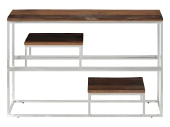 Mesa consola de acero inoxidable plateado y madera maciza ES601302