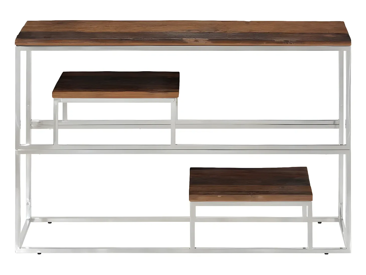 Mesa consola de acero inoxidable plateado y madera maciza ES601302