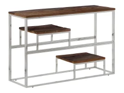Mesa consola de acero inoxidable plateado y madera maciza ES601302