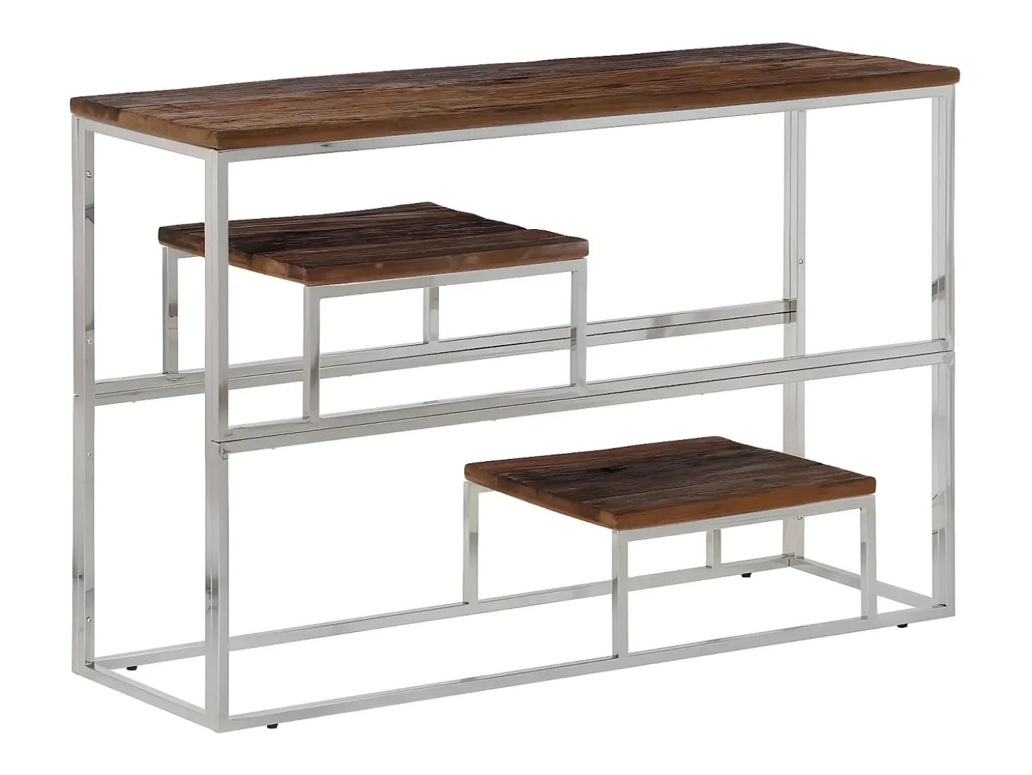 Mesa consola de acero inoxidable plateado y madera maciza ES601302