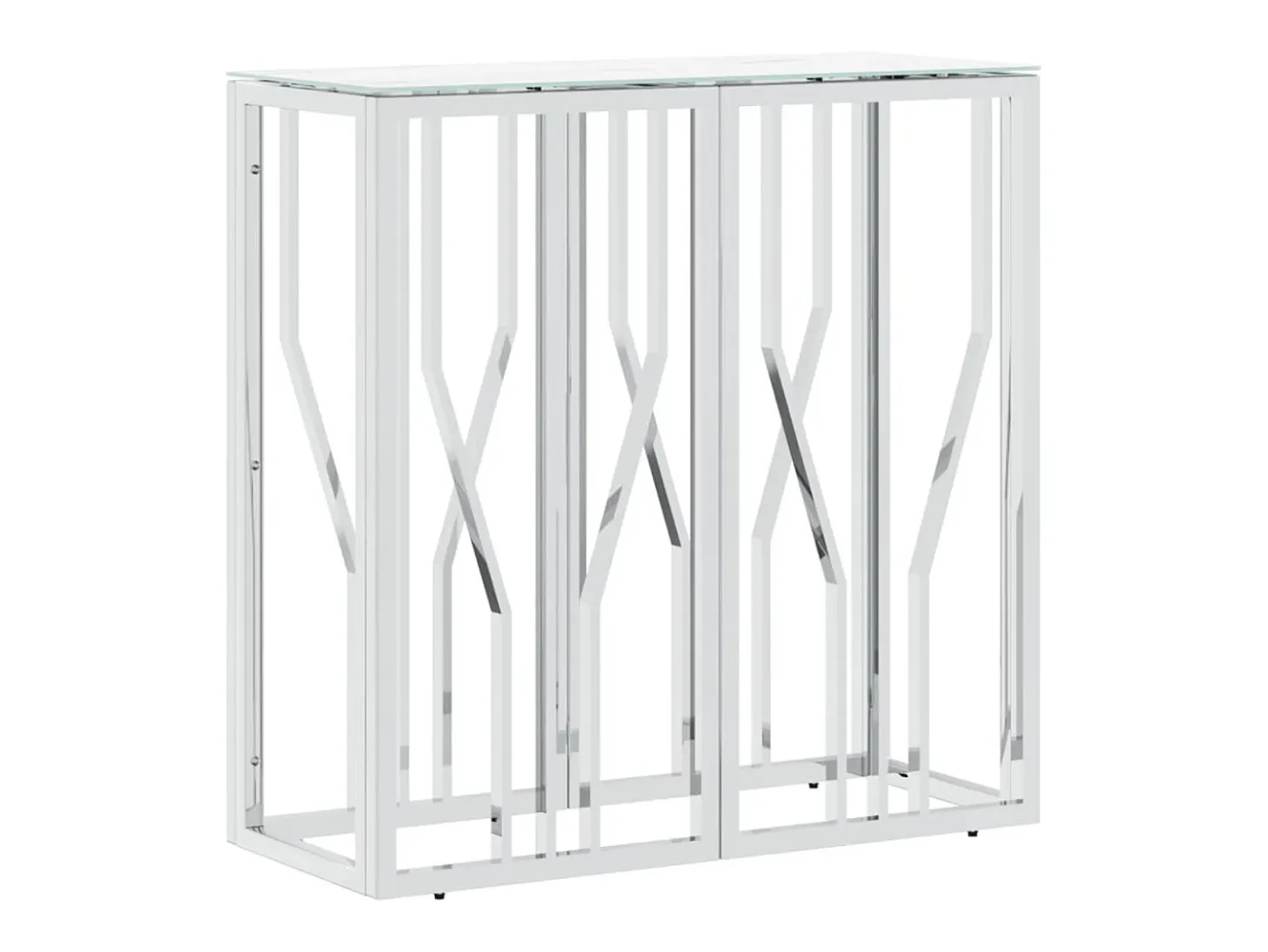 Mesa consola de acero inoxidable y vidrio plateada 70x30x70 cm